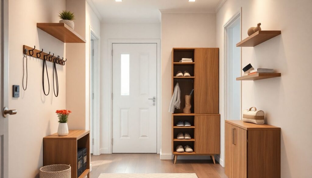 Креативные решения для хранения в узких прихожих - иллюстрация
