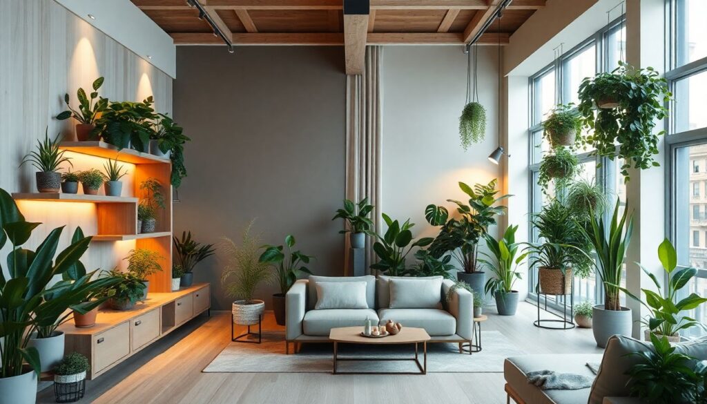 Элементы биофильного дизайна в современном интерьере - иллюстрация