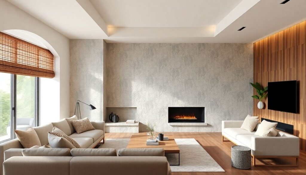 Натуральные материалы в интерьере: камень, дерево, лен - иллюстрация